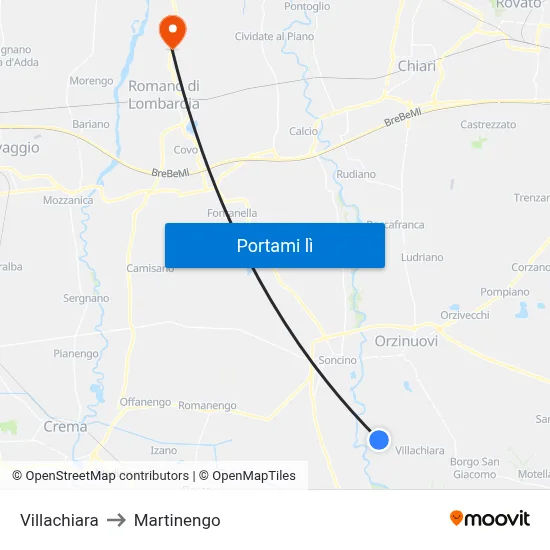 Villachiara to Martinengo map