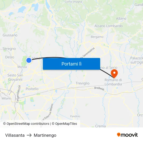 Villasanta to Martinengo map
