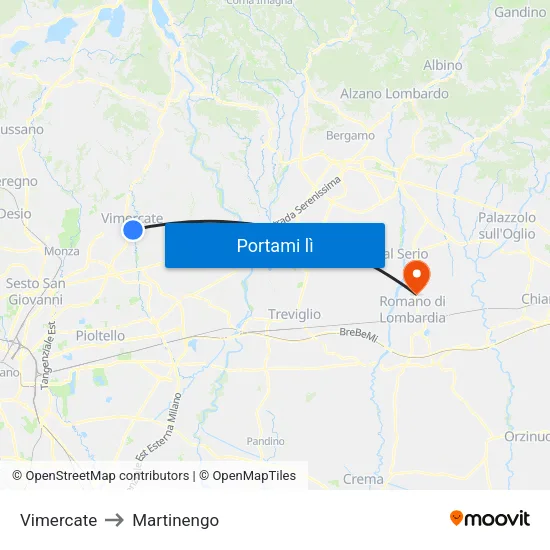 Vimercate to Martinengo map