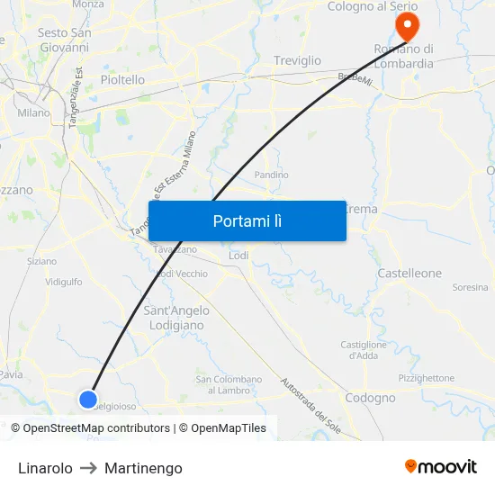 Linarolo to Martinengo map