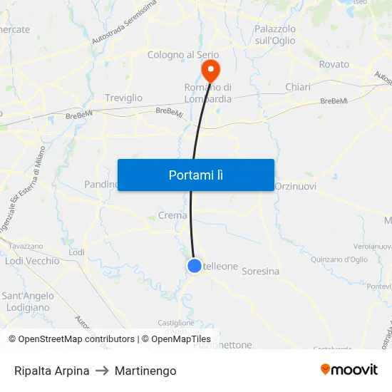 Ripalta Arpina to Martinengo map