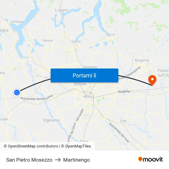 San Pietro Mosezzo to Martinengo map