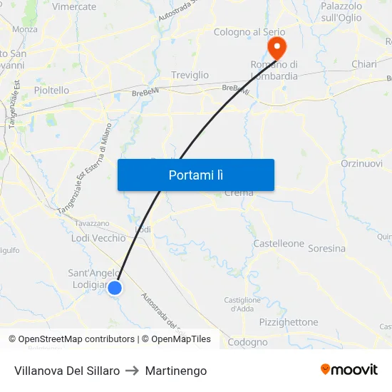 Villanova Del Sillaro to Martinengo map
