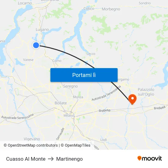 Cuasso Al Monte to Martinengo map