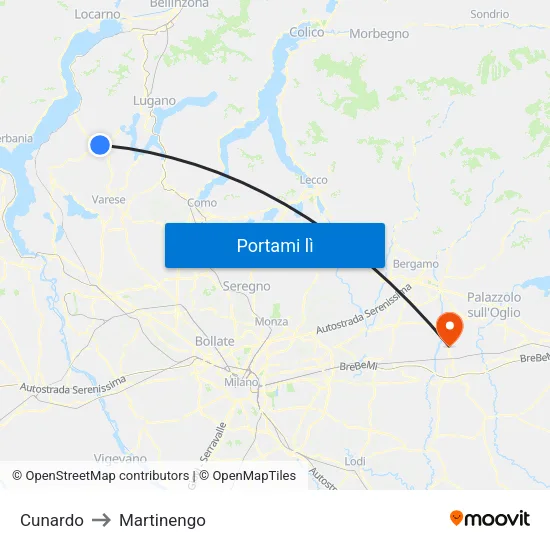 Cunardo to Martinengo map