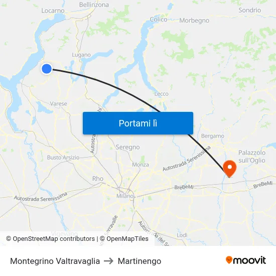Montegrino Valtravaglia to Martinengo map