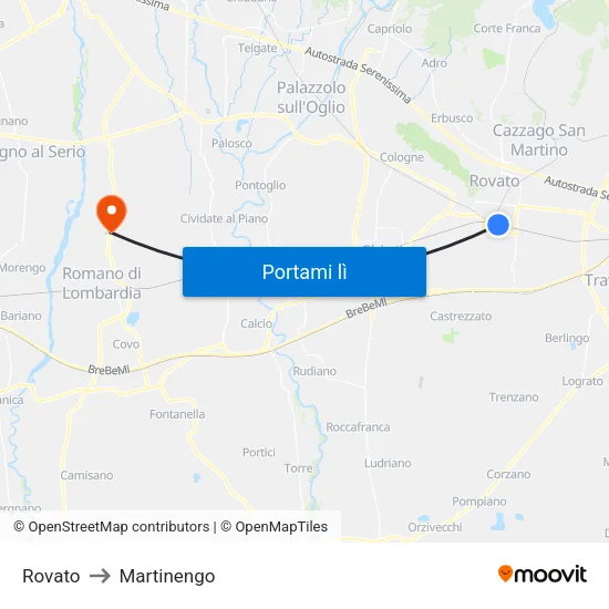 Rovato to Martinengo map
