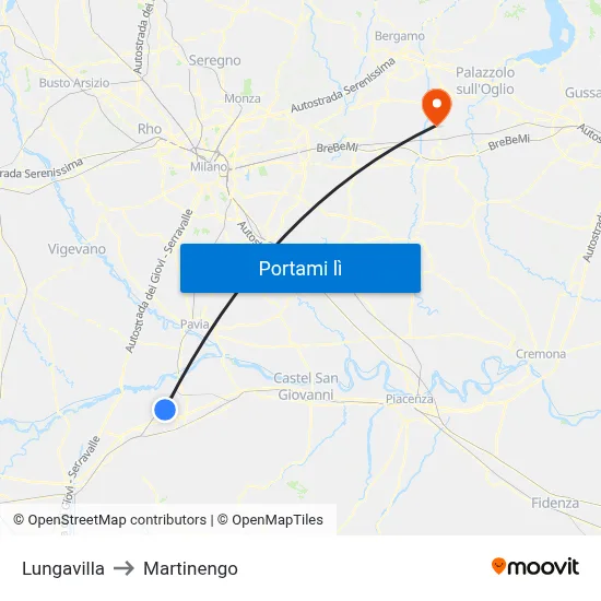 Lungavilla to Martinengo map