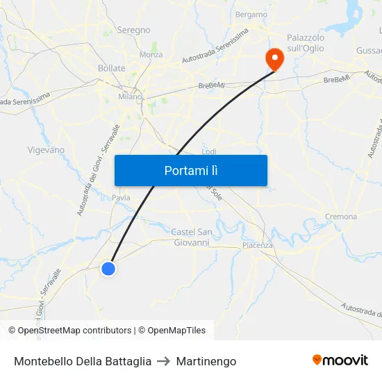 Montebello Della Battaglia to Martinengo map