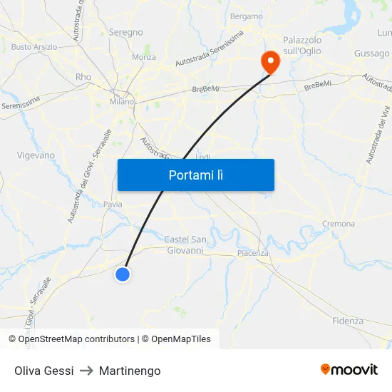 Oliva Gessi to Martinengo map