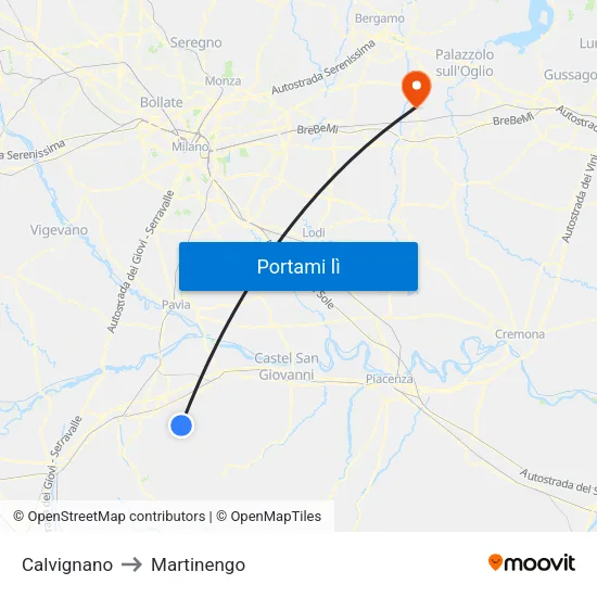 Calvignano to Martinengo map