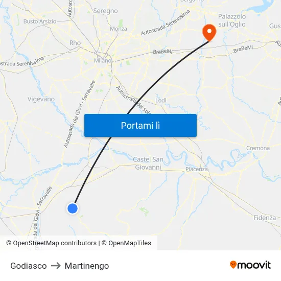 Godiasco to Martinengo map