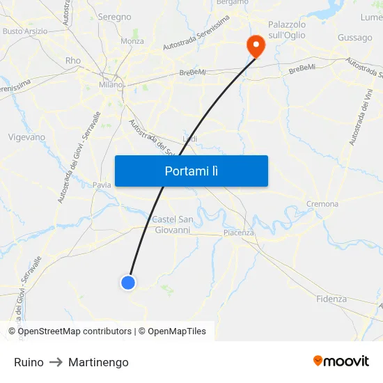 Ruino to Martinengo map