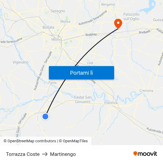 Torrazza Coste to Martinengo map