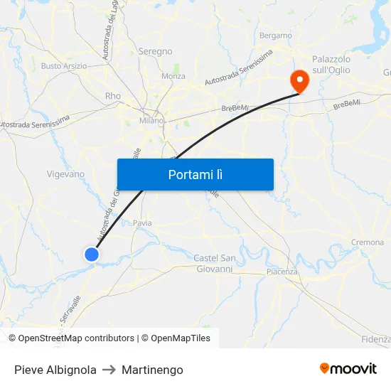 Pieve Albignola to Martinengo map