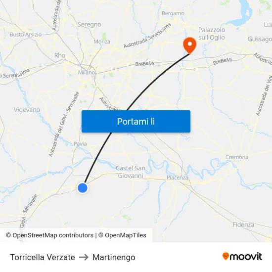 Torricella Verzate to Martinengo map