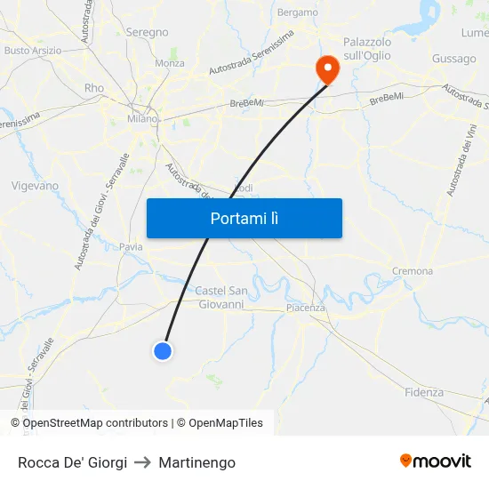 Rocca De' Giorgi to Martinengo map