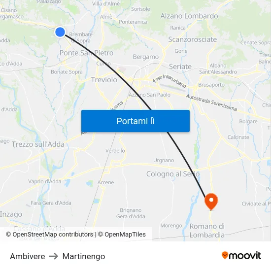 Ambivere to Martinengo map