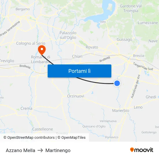 Azzano Mella to Martinengo map