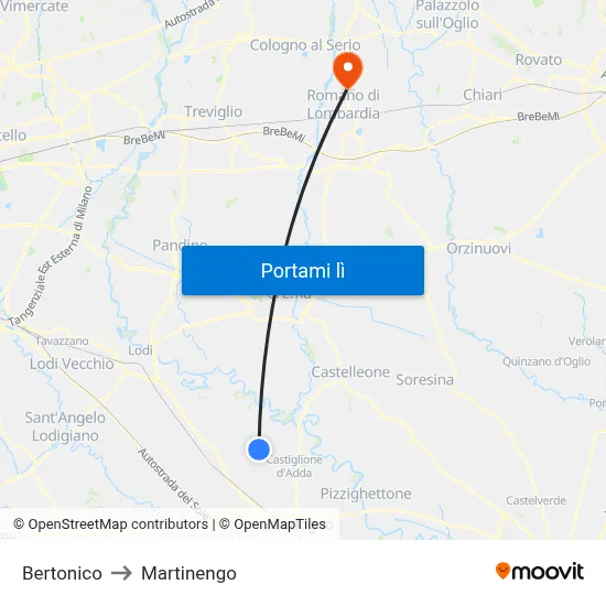 Bertonico to Martinengo map