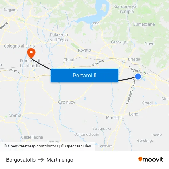 Borgosatollo to Martinengo map