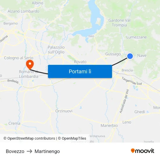 Bovezzo to Martinengo map