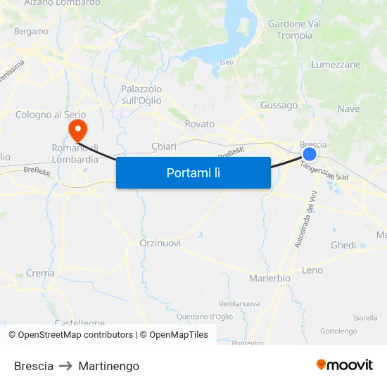 Brescia to Martinengo map