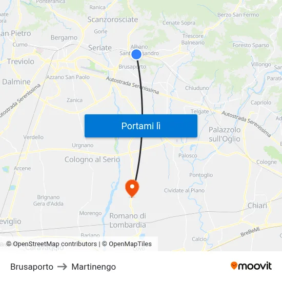 Brusaporto to Martinengo map