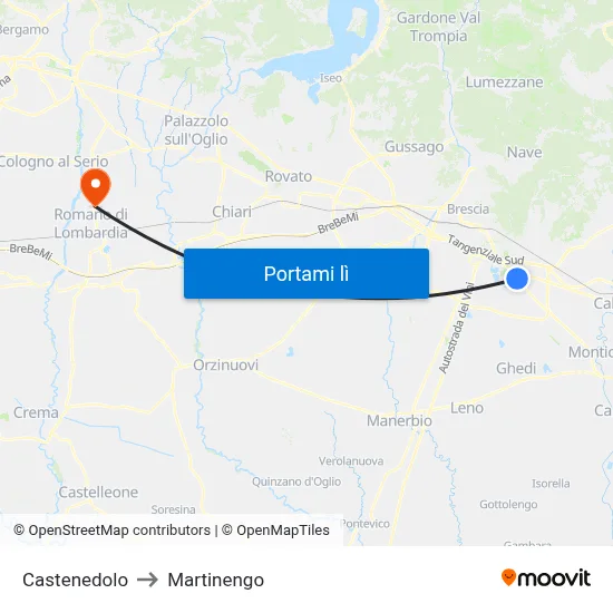 Castenedolo to Martinengo map