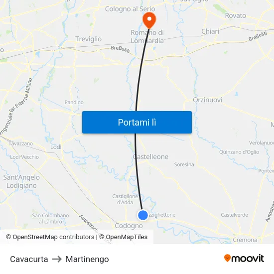 Cavacurta to Martinengo map