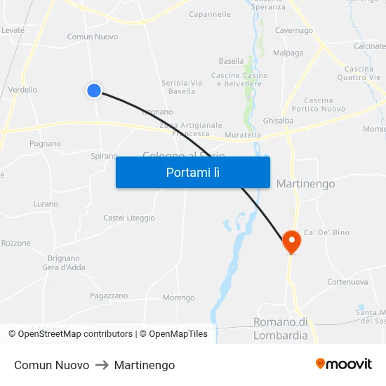 Comun Nuovo to Martinengo map