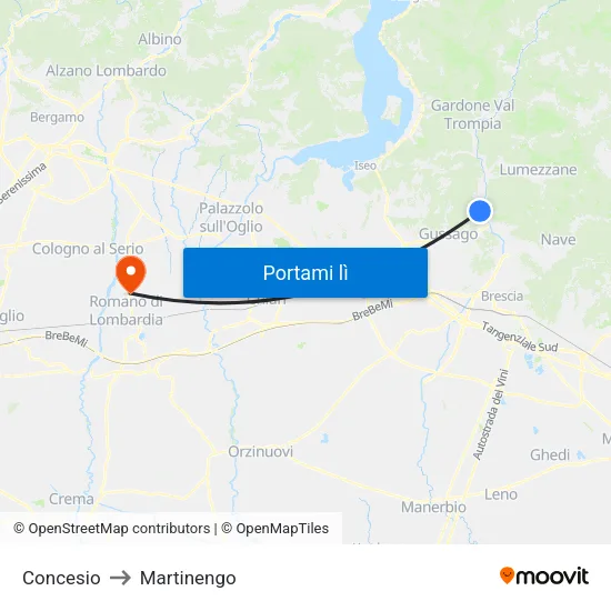 Concesio to Martinengo map