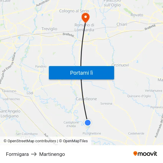 Formigara to Martinengo map