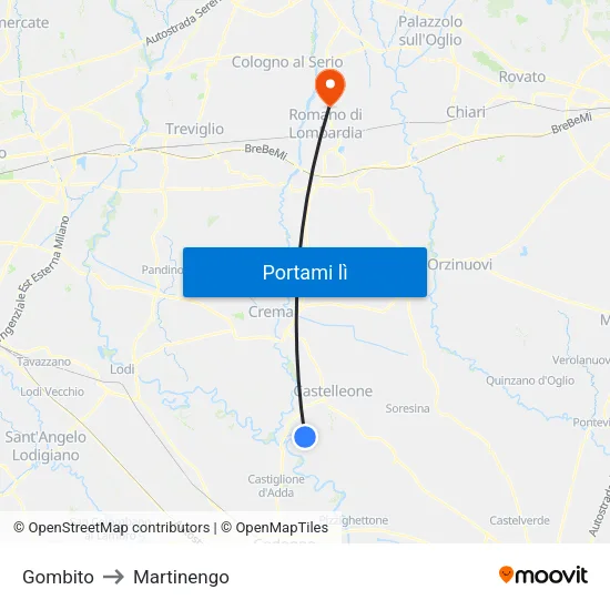 Gombito to Martinengo map