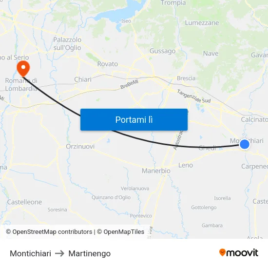 Montichiari to Martinengo map