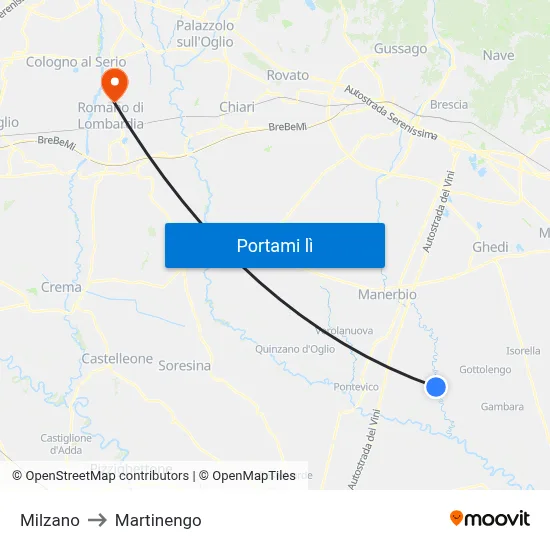 Milzano to Martinengo map
