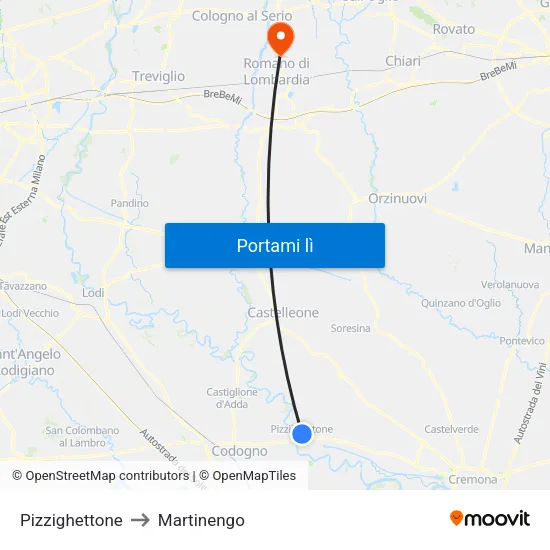 Pizzighettone to Martinengo map