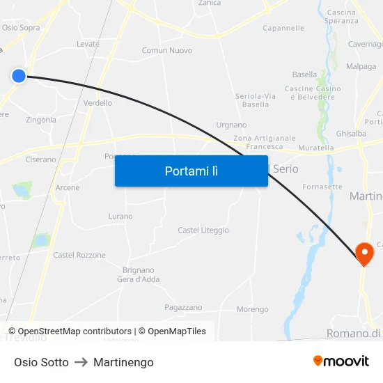 Osio Sotto to Martinengo map