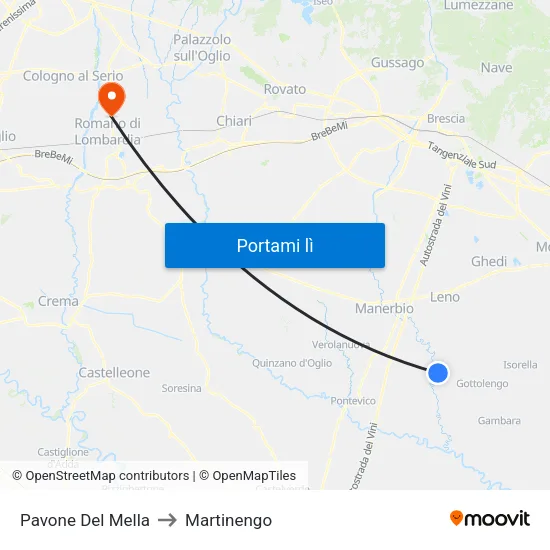 Pavone Del Mella to Martinengo map