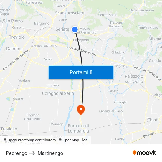 Pedrengo to Martinengo map