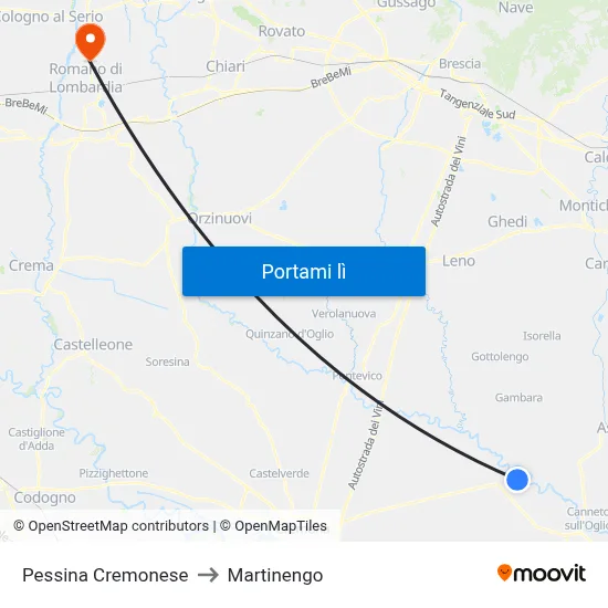 Pessina Cremonese to Martinengo map