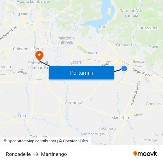 Roncadelle to Martinengo map