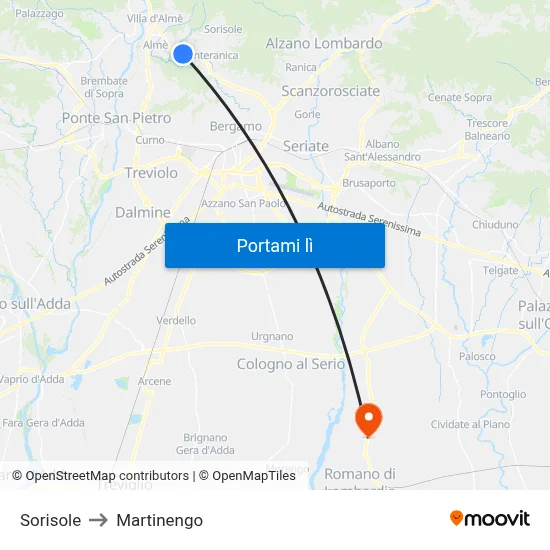 Sorisole to Martinengo map