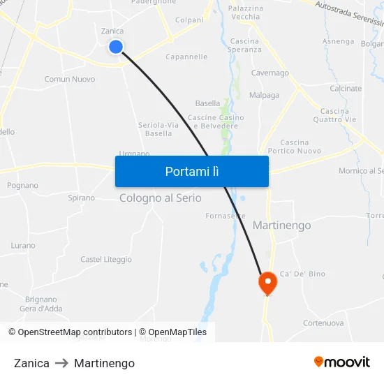 Zanica to Martinengo map