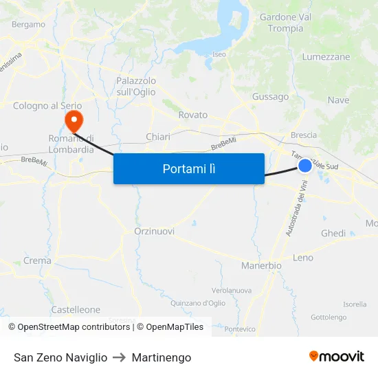 San Zeno Naviglio to Martinengo map