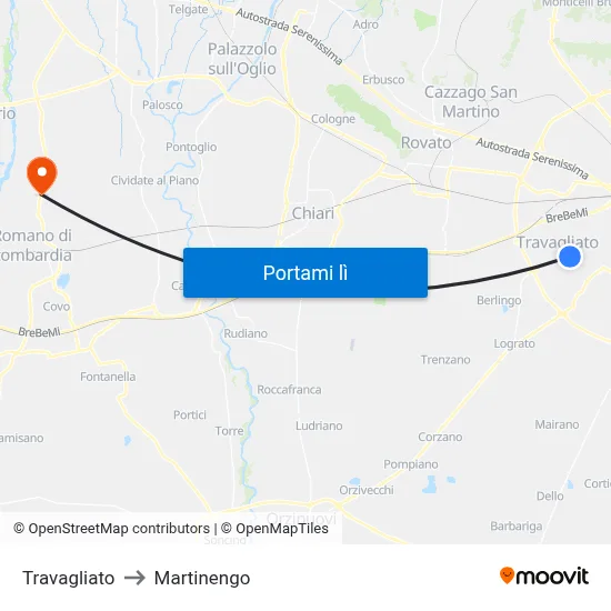 Travagliato to Martinengo map