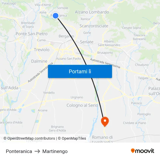 Ponteranica to Martinengo map