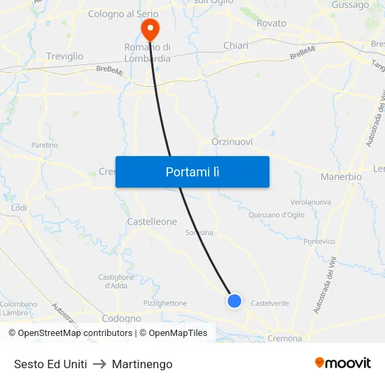 Sesto Ed Uniti to Martinengo map