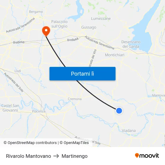 Rivarolo Mantovano to Martinengo map