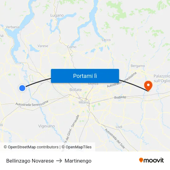 Bellinzago Novarese to Martinengo map